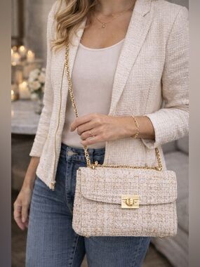 Cristina Sabatini Brielle Tweed Crossbody Gold Chain Designer Bag